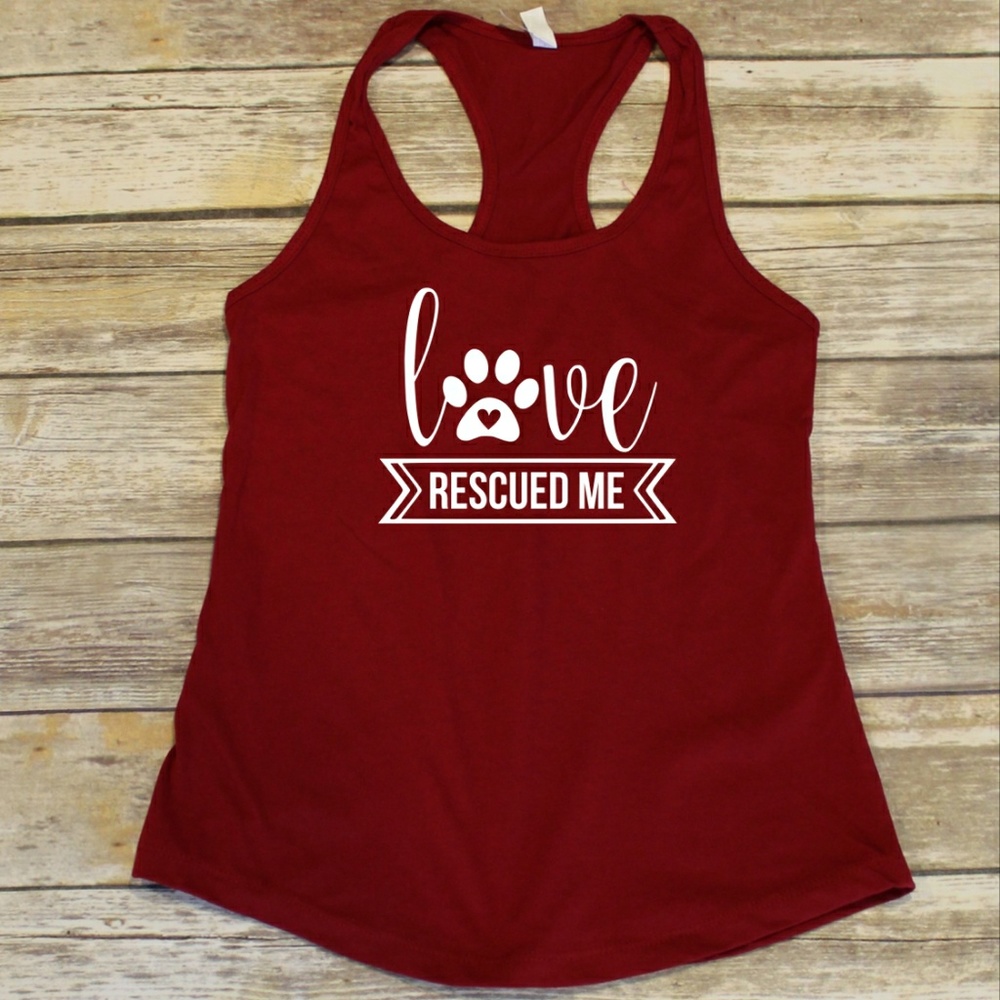 Love Rescued Me - Dog Paw racerback tank top red